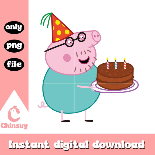 Cute daddy pig happy birthday design png, dady pig peppa pig png