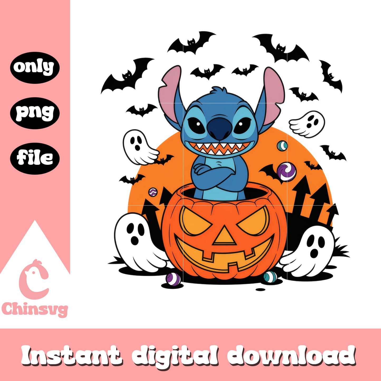 Cute disney stitch in pumpkin design png, lilo stitch cartoon png
