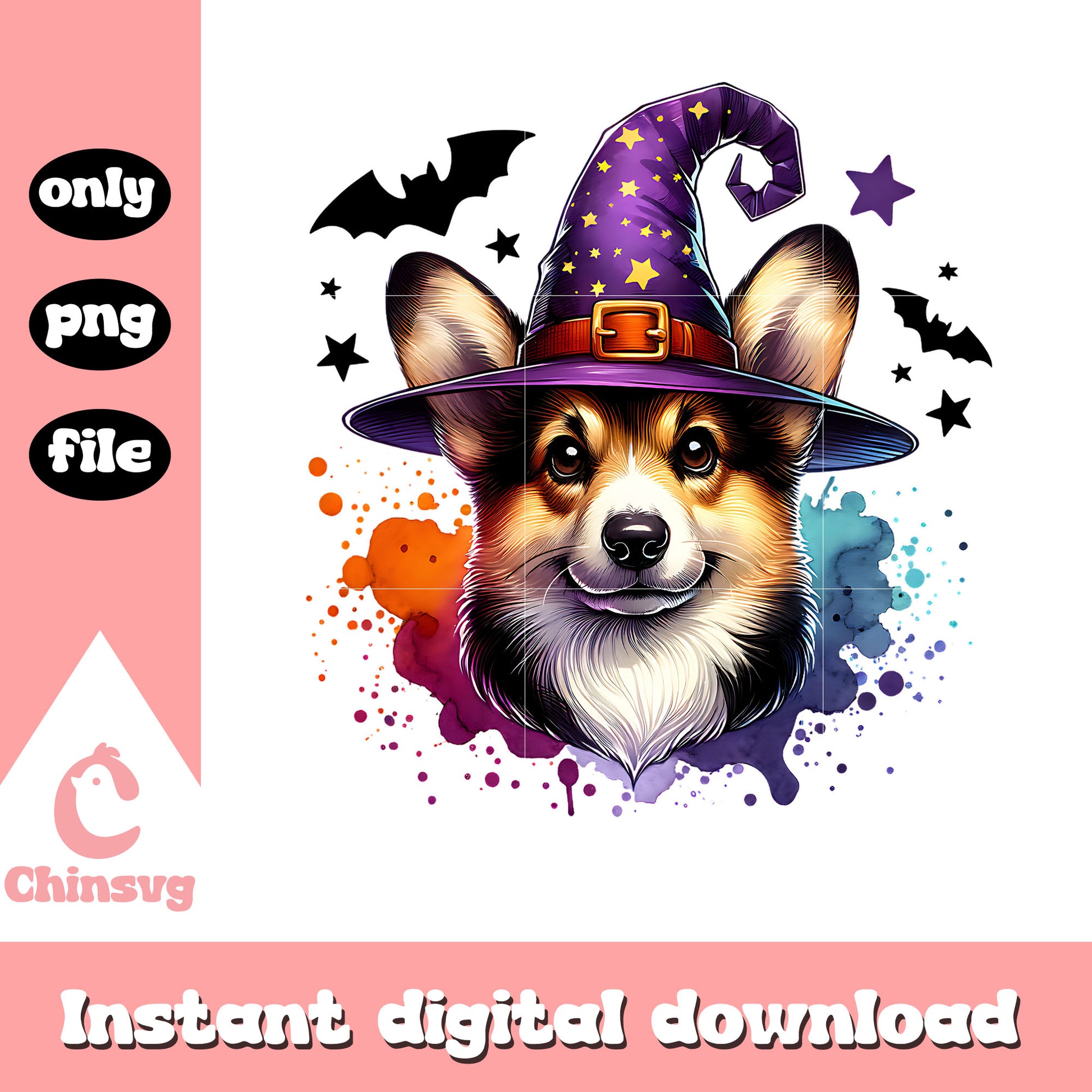 Cute dog halloween witch hat png, witch costume png