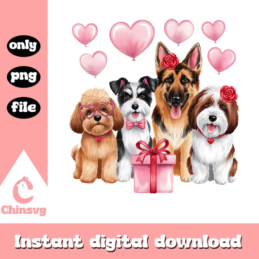 Cute dogs and valentine present png, dogs png, valentine present png