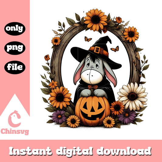 Cute eeyore and halloween pumpkin png, cartoon characters png