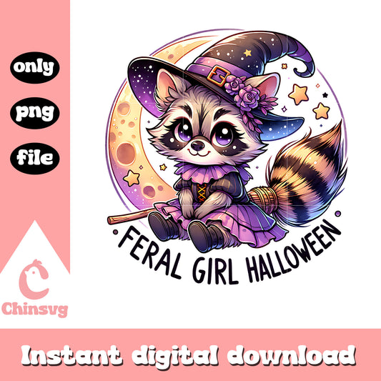 Cute feral girl and moon png, horror night png, cute feral png