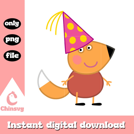 Cute freddie fox with birthday hat design png, freddie fox cartoon png