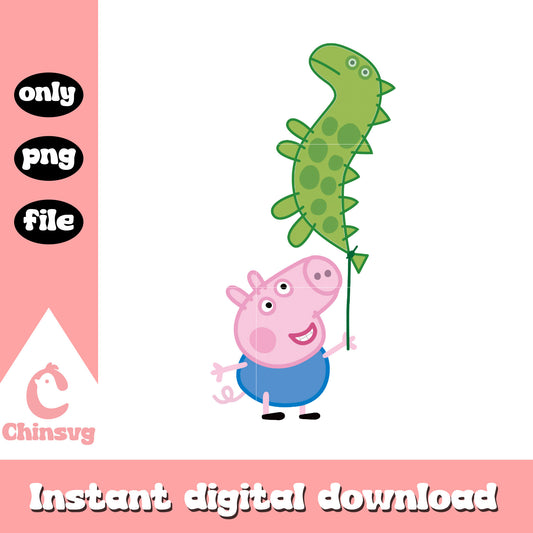 Cute george pig with dinosaur balloon design png, george pig png