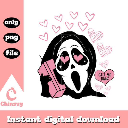 Cute ghostface call me back design png, halloween drawing png