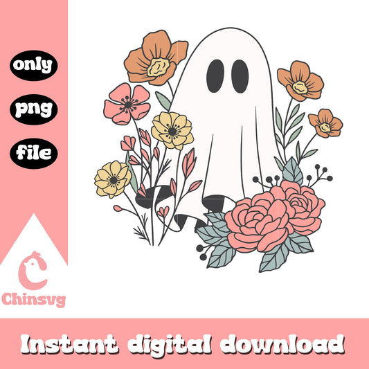 Cute ghost floral happy halloween png, ghost halloween​ png