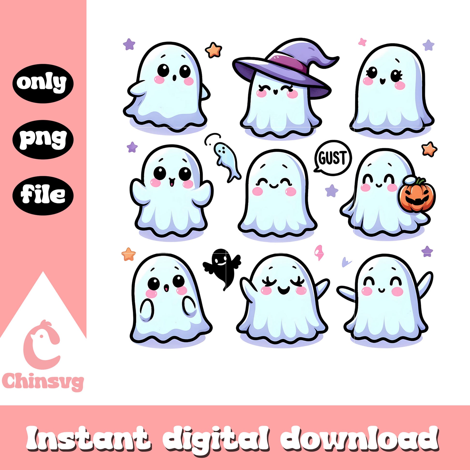 Cute ghost halloween costume bundle png, ghost png