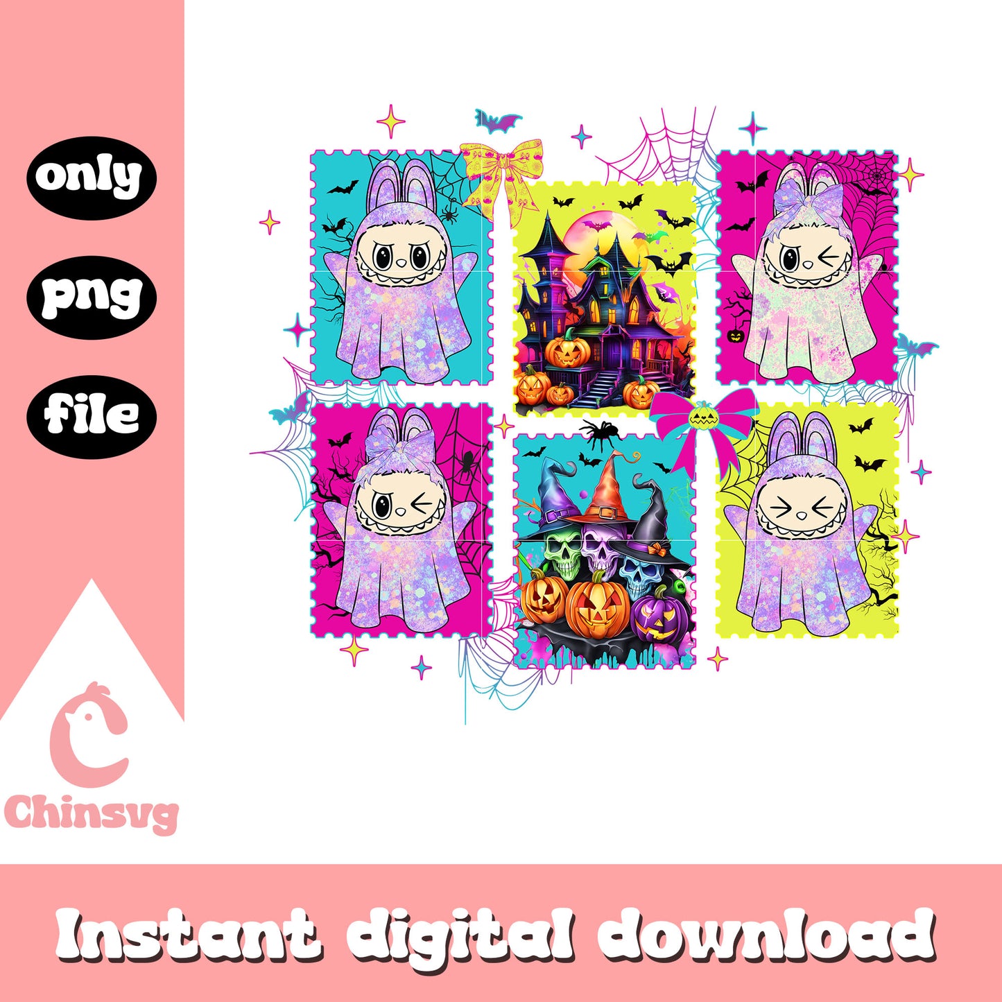 Cute ghost labubu halloween design png, ghost halloween png