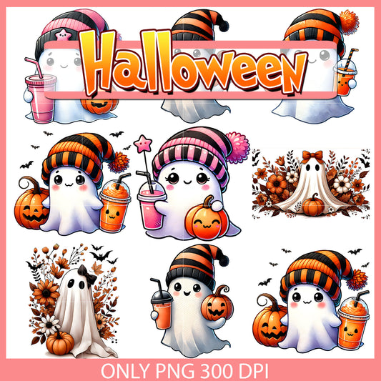 Cute ghost pumpkin halloween bundle png, cute ghost​ png