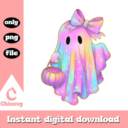 Cute ghost pumpkin neon halloween png, cute ghost png, spooky halloween png
