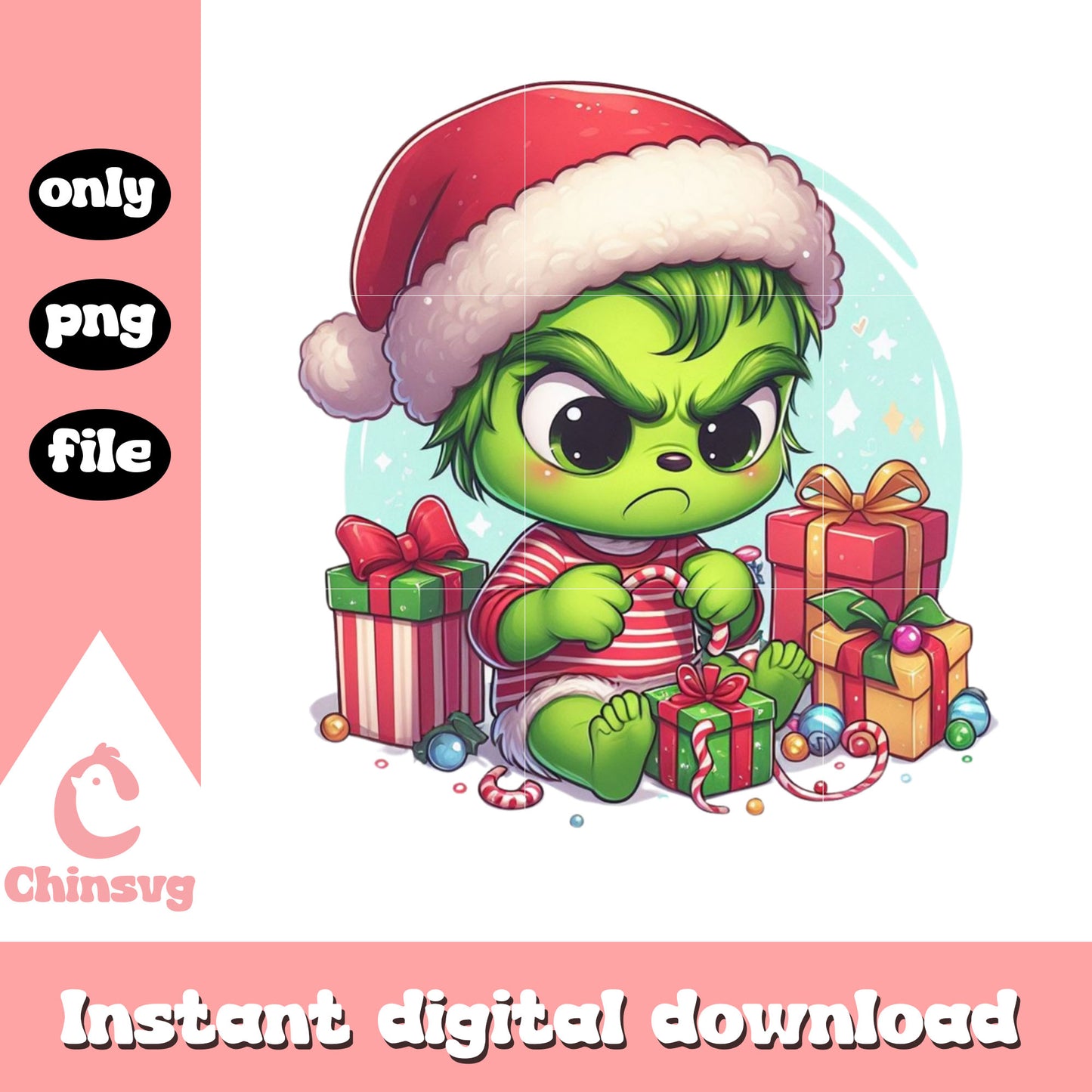 Cute grinch and christmas present png, grinch punch png