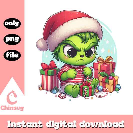 Cute grinch and christmas present png, grinch punch png