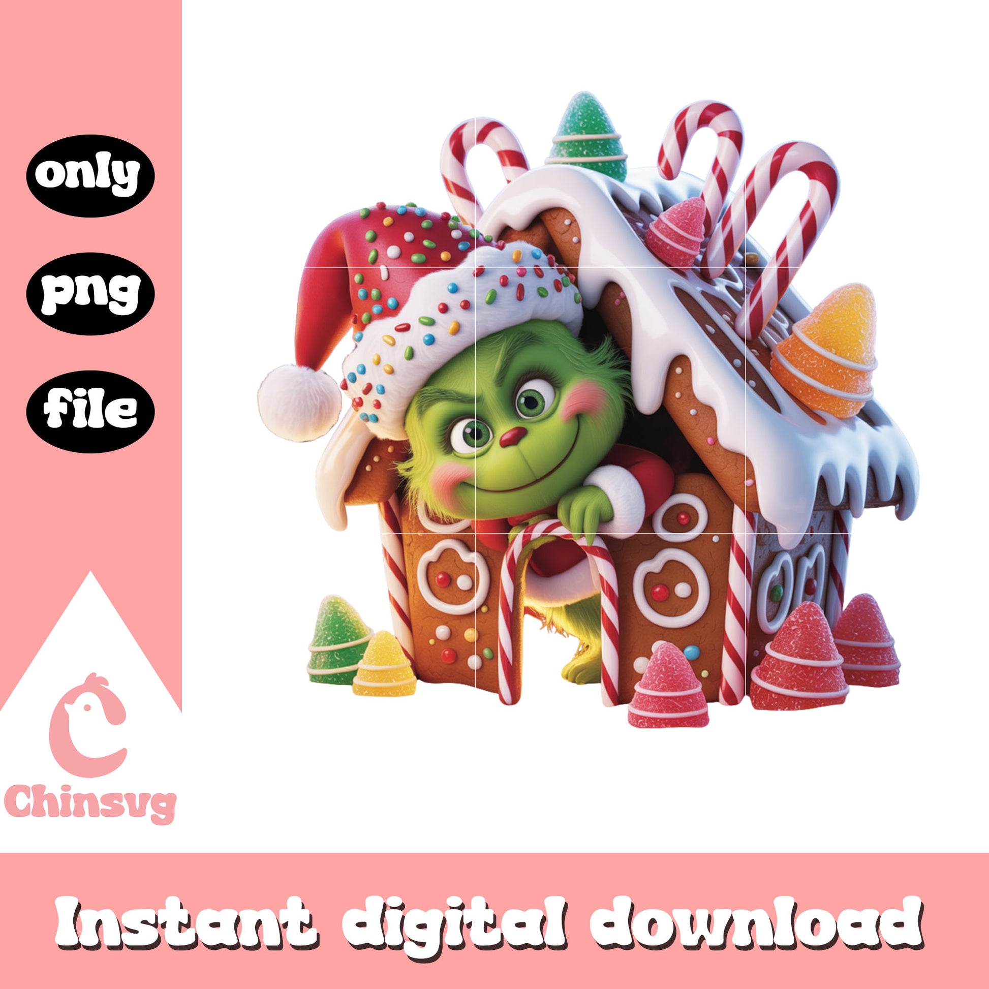 Cute grinch christmas house design png, merry xmas grinch png