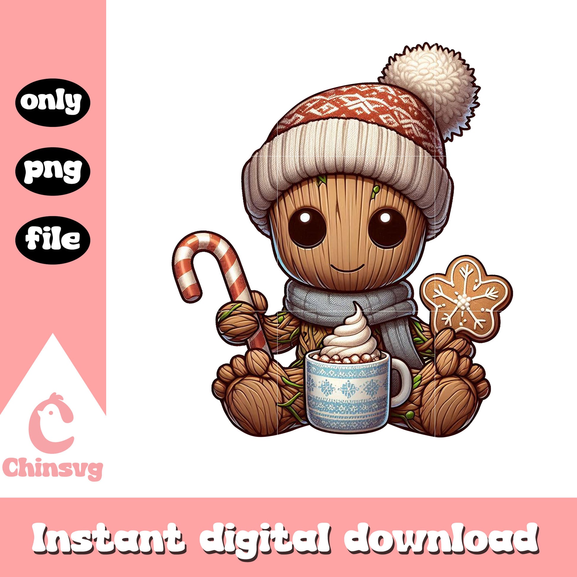 Cute groot on christmas day png, groot avengers png