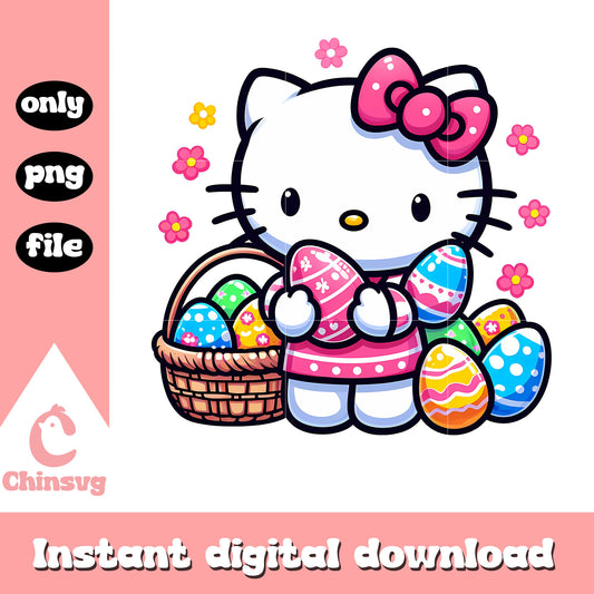 Cute hello kitty and easter eggs design png, easter eggs png
