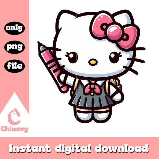 Cute hello kitty and pen png, back to school png, hello kitty png