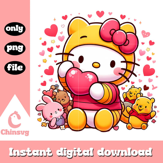 Cute hello kitty and teddy bear design png, winnie the pooh png