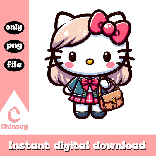 Cute hello kitty character with backpack png, back to school png