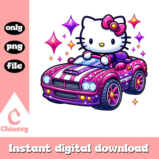 Cute hello kitty driving glitter car png, drive car png