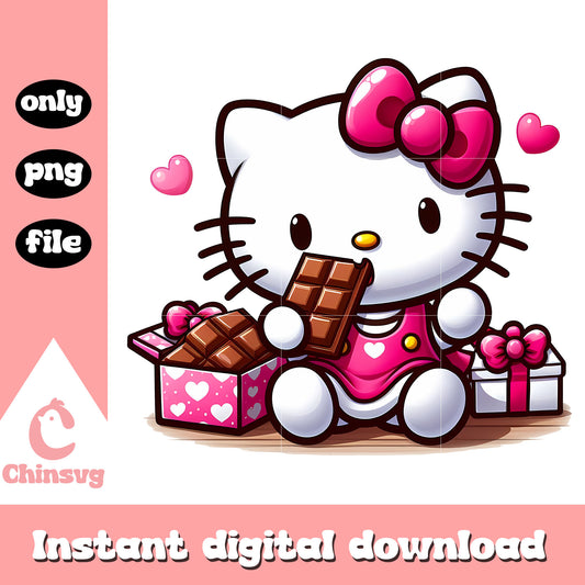 Cute hello kitty eat chocolate png, valentine png, chocolate png