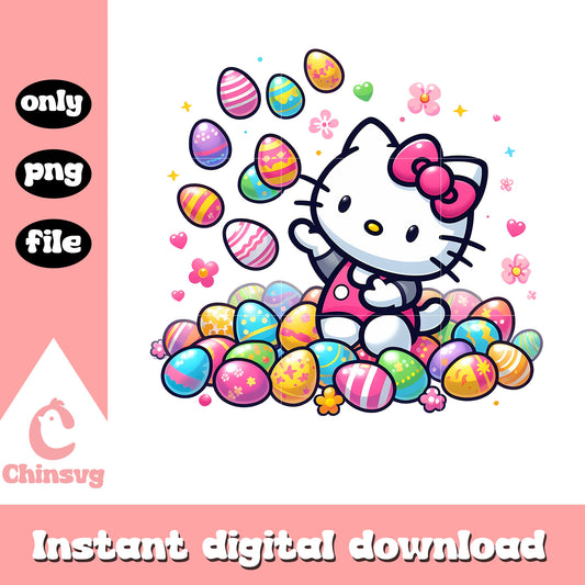 Cute hello kitty on easter day png, hello kitty png, easter eggs png