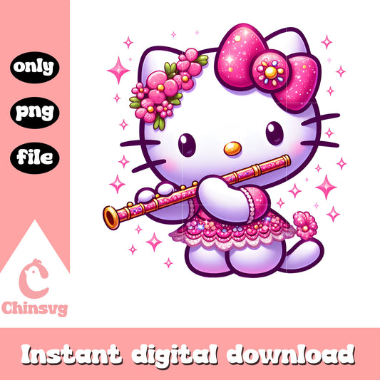 Cute hello kitty play the flute png, musical instrument png