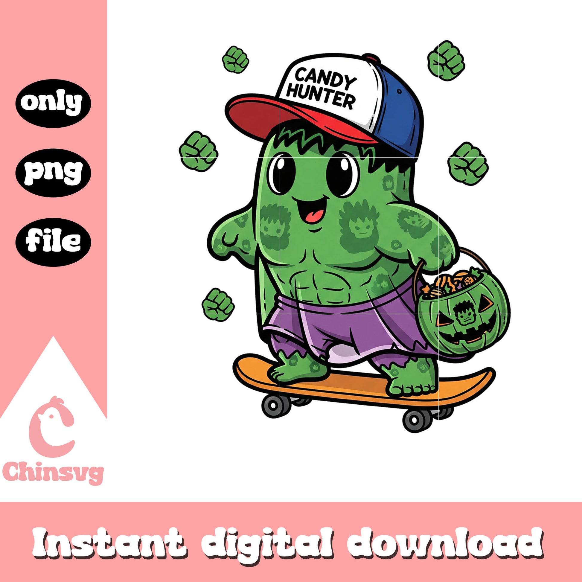 Cute hulk candy skateboard halloween png, hulk halloween png