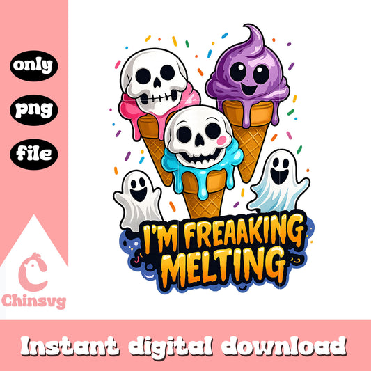 Cute i'm freaking melting skull ice cream png, halloween ice cream​ png
