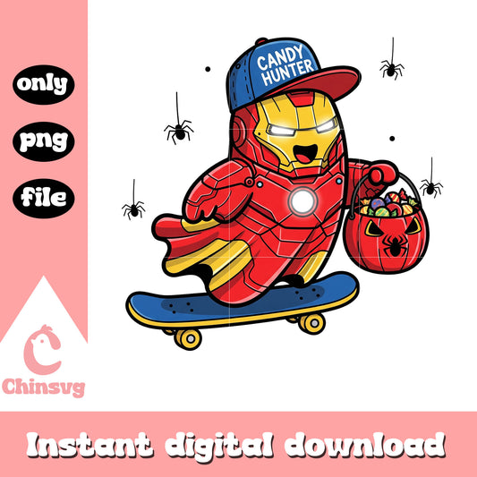 Cute iron candy skateboard halloween png, ironman halloween png