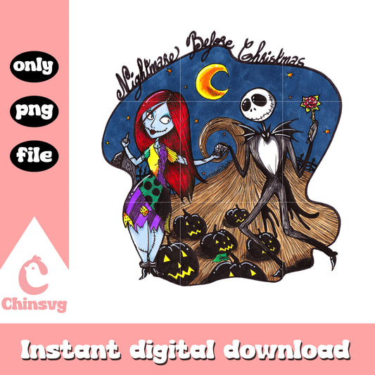 Cute jack and sally romantic design png, jack skellington sally png