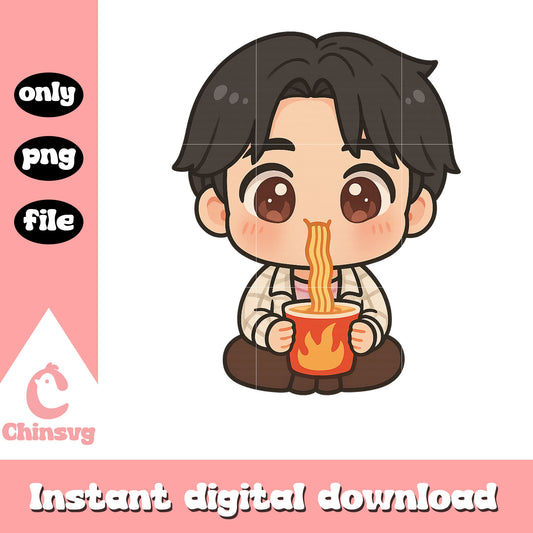 Cute jinu saja boys eating noodle png, kpop demon hunters characters png