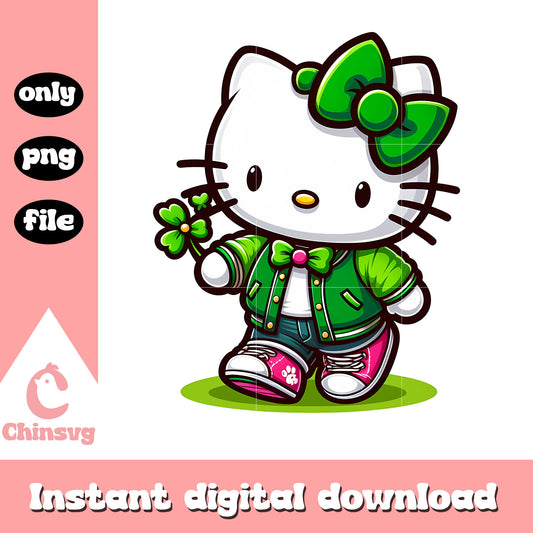 Cute kitty and clover png, saint patrick day png, cartoon png