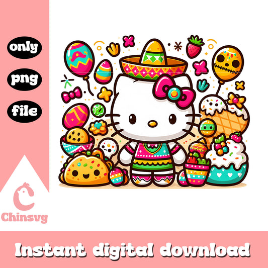 Cute kitty and colorful mexico food design png, mexico food png