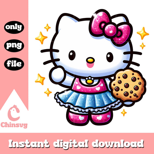 Cute kitty and cookie yummy png, kitty cat png, sanrio png