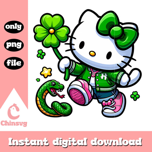 Cute kitty and shamrock png, saint patrick day png, cartoon png