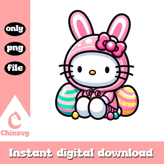 Cute kitty bunny and easter eggs png, hello kitty png, easter bunny png