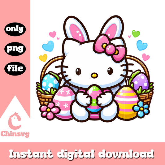 Cute kitty bunny design png, hello kitty png, easter eggs png
