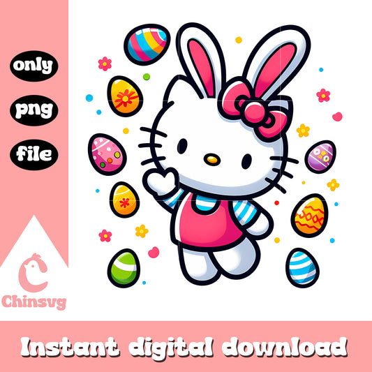 Cute kitty bunny easter eggs png, hello kitty png, easter eggs png