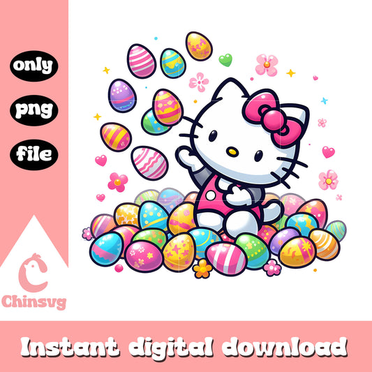 Cute kitty cat and easter eggs png, easter day png, easter eggs png