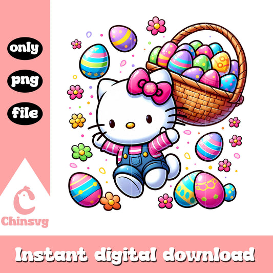 Cute kitty cat and easter eggs png, happy easter day png