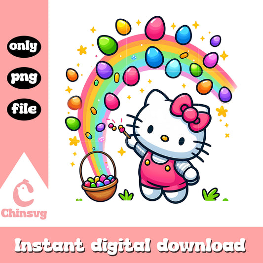 Cute kitty cat and rainbow easter eggs png, easter day png