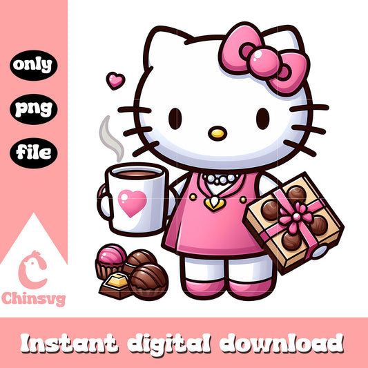 Cute kitty cat drink hot coffee png, love coffee png, hello kitty png