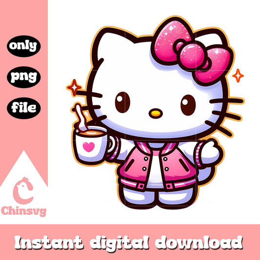 Cute kitty cat love coffee png, hello kitty​ png, love coffee png