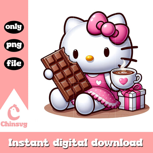 Cute kitty cat love coffee png, valentine png, hello kitty png