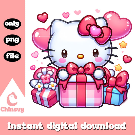 Cute kitty cat valentine gift png, hello kitty png, valentine day png