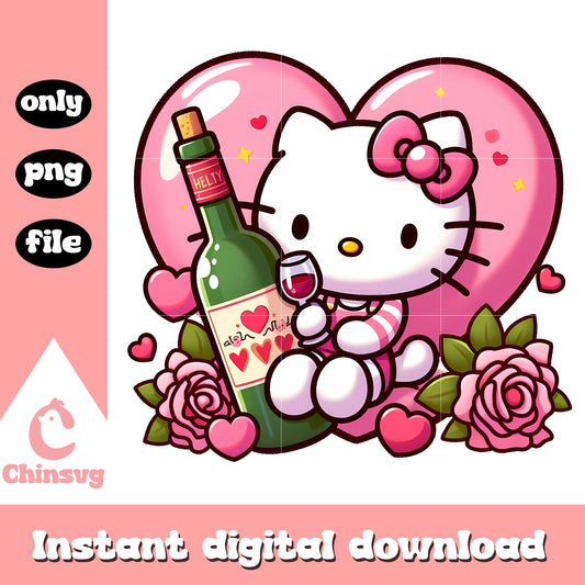Cute kitty cat wine design png, hello kitty png, valentine png