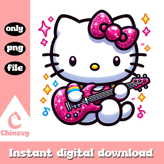 Cute kitty play guitar png, hello kitty png, sanrio png