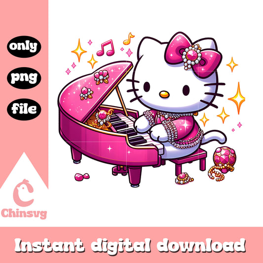 Cute kitty play piano png, hello kitty png, sanrio png