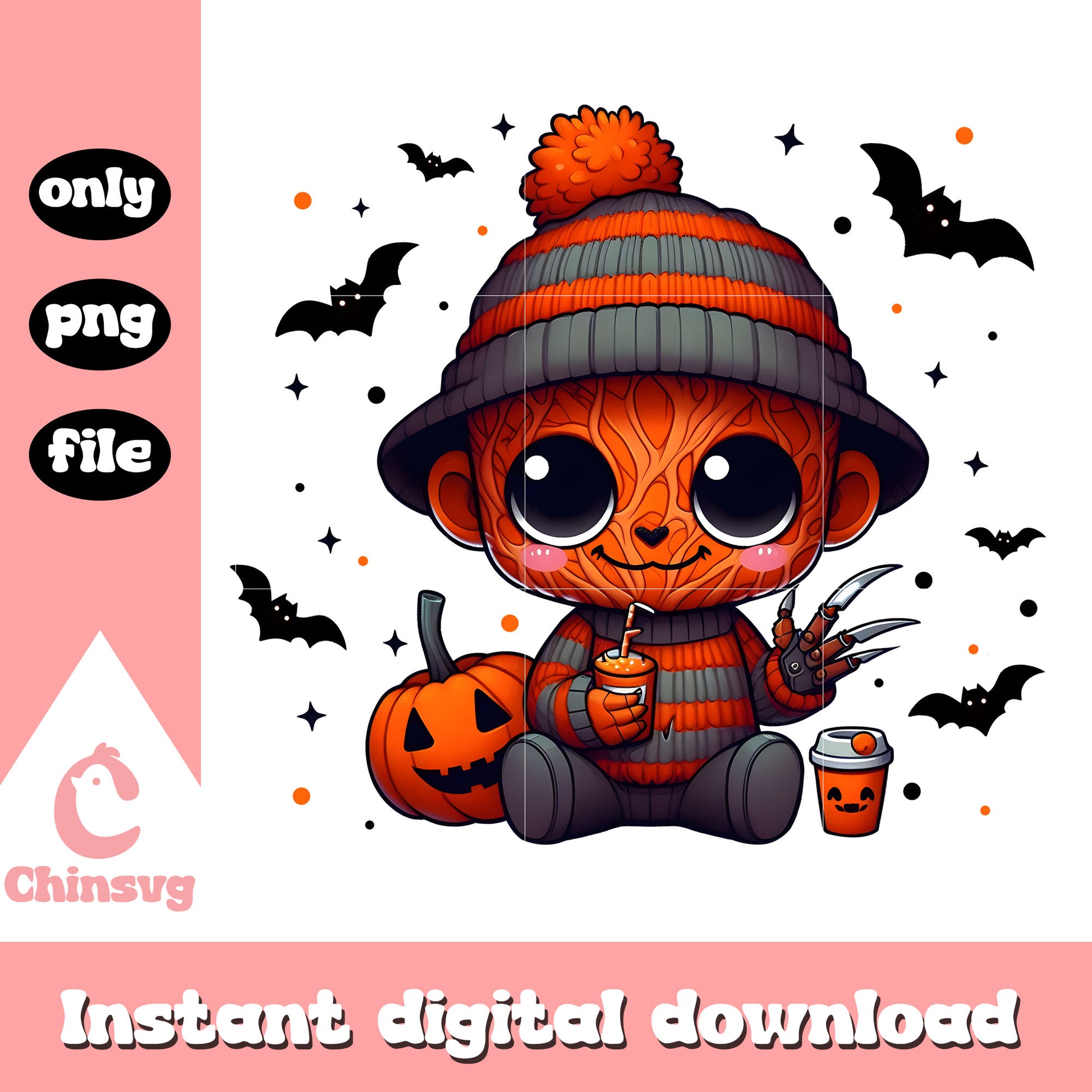 Cute krueger pumpkin halloween png, Cute krueger chibi pumpkin png