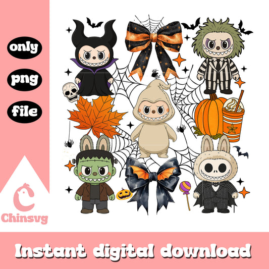 Cute labubu and halloween symbols png, halloween vibes png